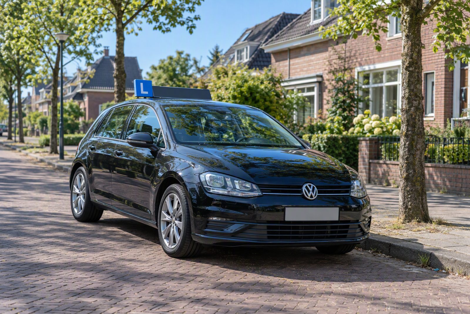 Zwarte Volkswagen Golf, de lesauto van Rijschool Crossing